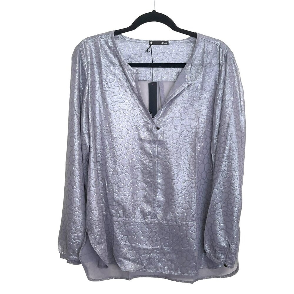 Revolve Krisa Gray Long Sleeve Blouse Size Large NWT - Picture 1 of 6